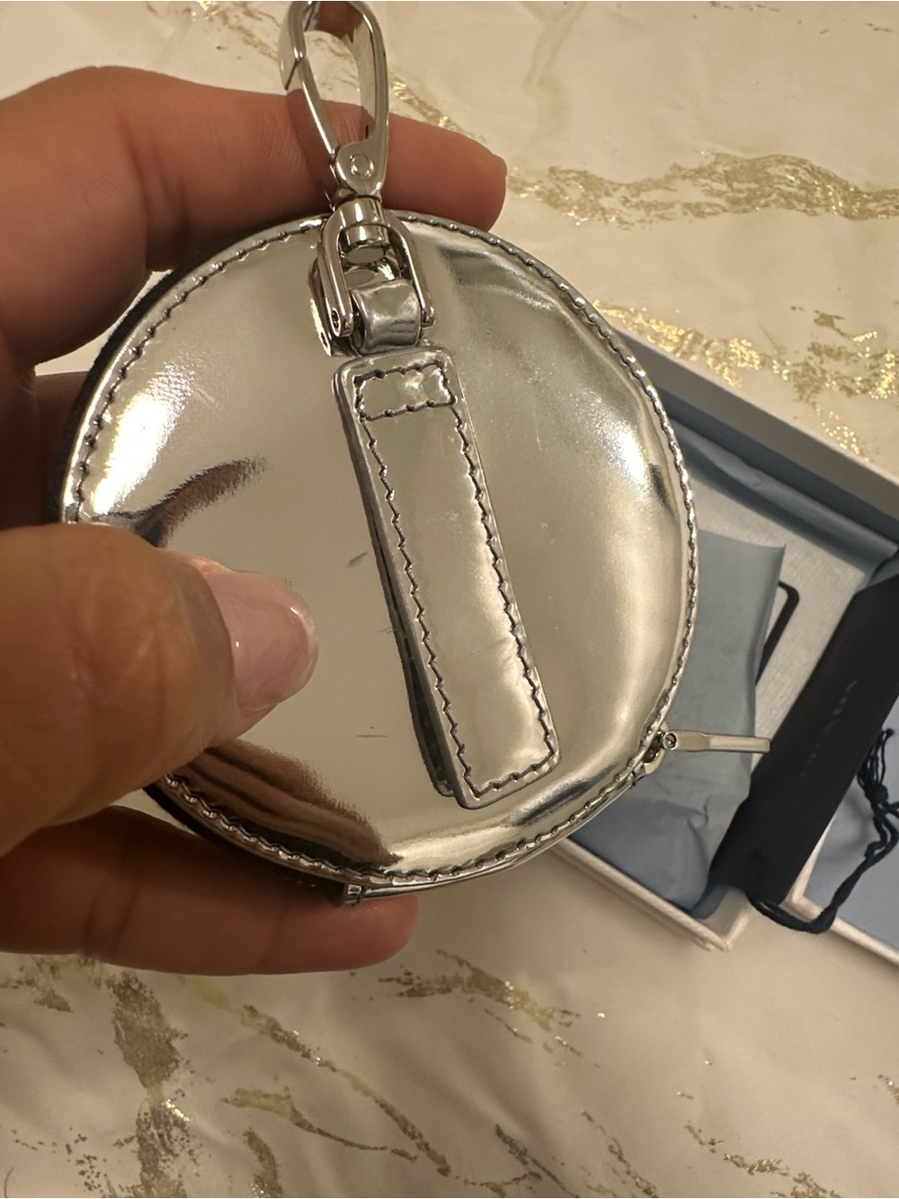 Prada Metallic Argento Round Coin Pouch AUTHENTIC AND NEW - Picture 3 of 10